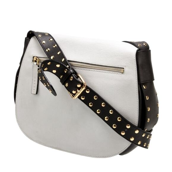 Marni Flap Bag Studded Strap Messenger Bag In Off White And Black Rare Color - Picture 2 of 7